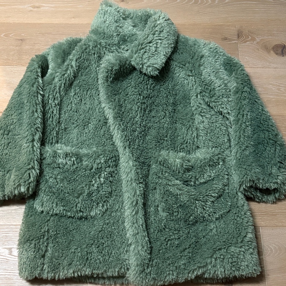 Cotton Candy LA Size S Cozy Green Faux Fur Coat.
